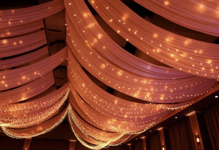 Decoración con telas y luces cálidas