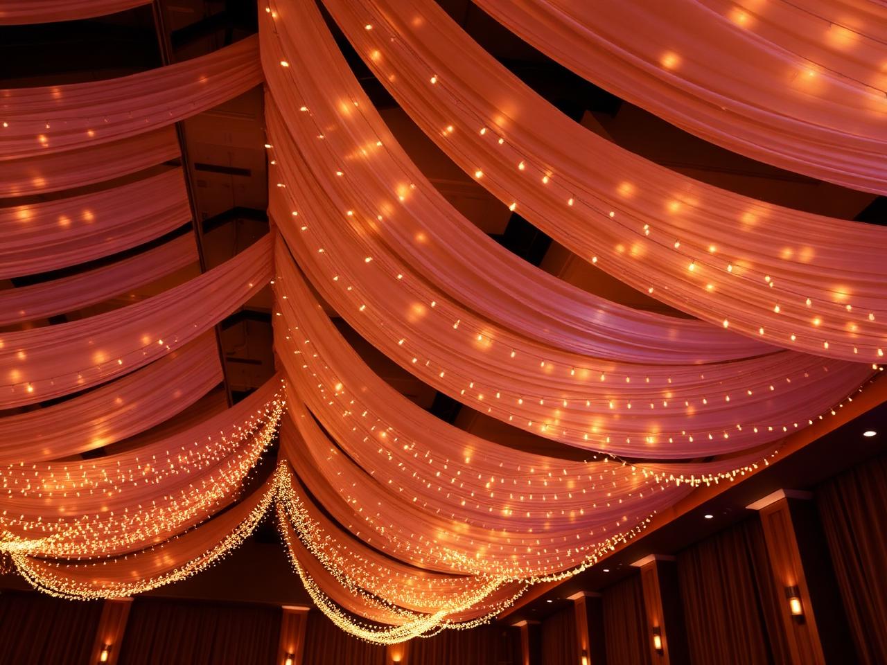 Decoración con telas y luces en el salón